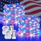 2 Pack Red White and Blue Fairy Lights Battery Operated, Total 200 LED 66ft Battery Powered Twinkle Light with Remote, 8 Modes Red White and Blue String Lights for 4th of July Decorations
